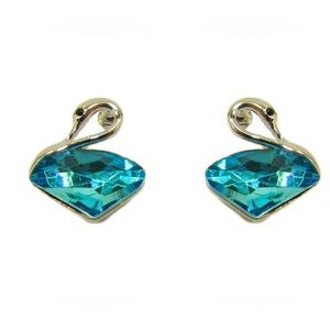 Swan Crystal Earrings in a Sparking Aqua Blue Crystal and Silver Finish
